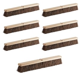 7 Pack Push Broom Head 24 Inch Commercial - Deck Scrub Brush Head with Natural Palmyra Bristles - Stiff Unflagged Broom Head for Rough Surface Cleaning - Heavy Duty Shop Broom Replacement Head