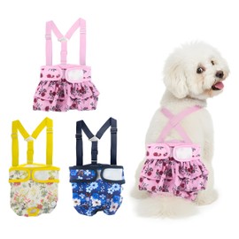 3 Pack Washable Female Dog Diapers with Suspender - Reusable Super Absorbent & Leakproof Fixed Doggie Diapers for Dogs in Heat Cycle