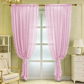 Pink Net Curtains for Windows 72 Drop Voile Curtains Sheer Lace Curtains for Living Room Decor 2 Panels 55 W x 72L Inch Pink Curtains