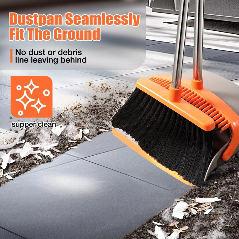 Durable Broom and Dustpan Set with 52" Adjustable Long Handle
