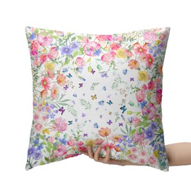 Kwlegh Spring Floral Pillow Covers 18x18 Set of 2 Flowers with Butterfly Pillow Covers Double Sided Printing Pillow Case Cotton Blend Cushion Case for Home Decor Couch Sofa