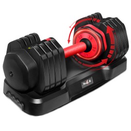 Yes4All 55lbs Red Grip Adjustable Dumbbells Weights, 5 in 1 Weights Dumbbell with One Second Dial Handle for Different Workout Levels