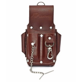 Ap-Leather Pro-5 Electrician Pouch, Leather Tool Pouch, 5 Pocket Pouch with Electrical Tape Holder, Cowhide Leather, Durable Compartments, Tool Pouch with Belt Clip, Dark Brown
