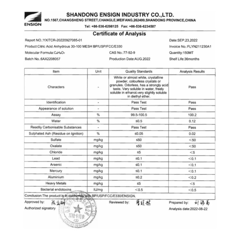 WEIFANG ENSING Acido Citrico 25 Kg Bulto Acido Citrico Ensign
