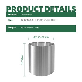 LONGRUNNEW 12 Inch Stainless Steel Plant Pot, Modern Cylindrical Flower Planter for Indoor & Outdoor Use, Includes Tray with Universal Wheels - Curved Border