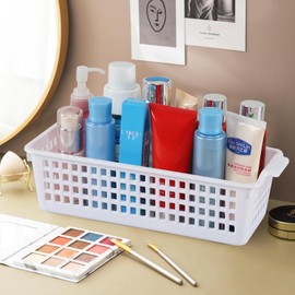 Innouse 4 Packs Slim Plastic Storage Baskets, White Organizer Basket Bins