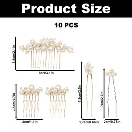 10PCS Pearl Hair Comb Set for Women, Pearls Gold and Silver Hair U-Shape Side Comb, Elegant Vintage Hair Clips, Decorative Hair Barrettes Wedding Accessories for Women Bride