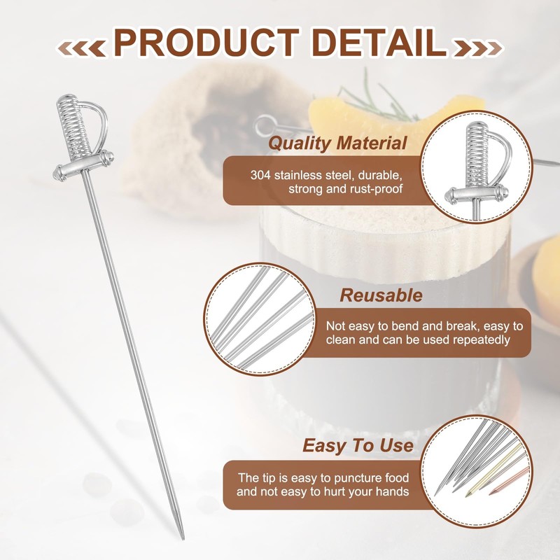 sourcing map 5 Pcs Stainless Steel Cocktail Picks, 4.4 Inch