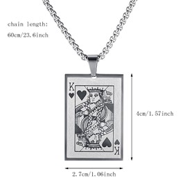 Liitata Playing Card Pendant Necklace Stainless Steel Poker Cards Pendant Chain Rock Punk Hip Hop Necklaces for Men Women