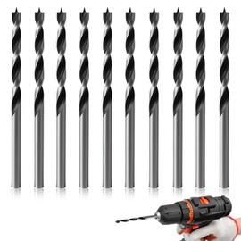 Pack of 10 Carbon Steel Wood Drills, 4 mm, 2 Inch Drilling Depth Spiral Drill Bit Made of Carbon Steel, Spiral Drill Bit for Wood, Extra Long, with Spiral Shape, 1 Chamfer, for Precise Drilling