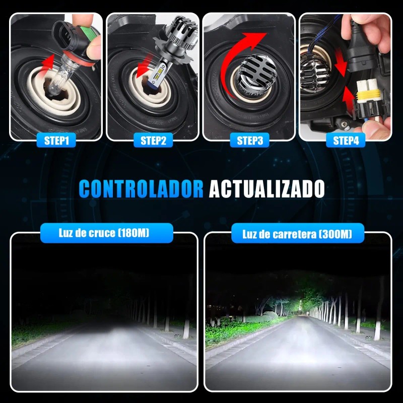 Luces Led Para Autos Kit 24000lm Faros Luz Carro H4