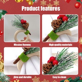 Wooden Christmas Napkin Rings- 4 Pcs Christmas Pine Cone Napkin Ring Set Napkin Holders Buckles for Table Decoration, Wedding, Banquet, Thanksgiving, Party