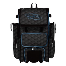 Boombah Rolling Superpack 2.0 3DHC Baseball/Softball Gear Bag - 23-1/2" x 13-1/2" x 9-1/2" - Black/Columbia - Telescopic Handle - Holds 4 Bats - Wheeled Version