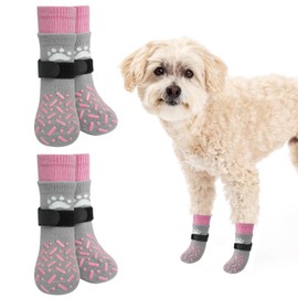 SCENEREAL Dog Socks to Prevent Licking Paws for Hot/Cold Pavement, Anti Slip High Top Dog Grip Socks for Hardwood Floors, Dog Shoes Booties&Paw Protector for Small Medium Large Senior Dog, Pink XS