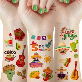 60 Pieces Cinco De Mayo Mexican Fiesta Tattoos for Kids, Fiesta Party Decorations, Taco Pinata Bachelorette Temporary Tattoo Stickers for Party Supplies Favors