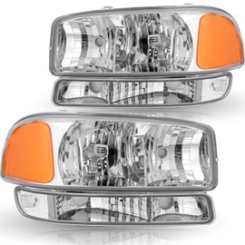 TUSDAR 4PCS Headlight Assembly for 1999-2006 GMC Sierra 1500 2500 3500 00-06 GMC Yukon XL with Park Signal Light Chrome Housing Amber Reflector NOT FIT DENALI MODEL