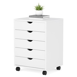 ALPEN 5 Drawer Mobile File Cabinet Under Desk Storage Organization with Wheels Vertical Filing Chest Rolling Wood Small Desk Printer Stand for Home Office, White
