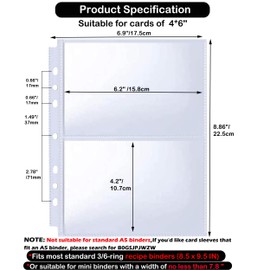 BYSLBTY 30 Pack 4x6 Recipe Card Protectors for 6 or 3 Ring 8.5x9.5 Mini Binders, Double-Sided Top-Loading Pockets, 4x6 Photo Sleeves, Recipe Binder Refill Pages