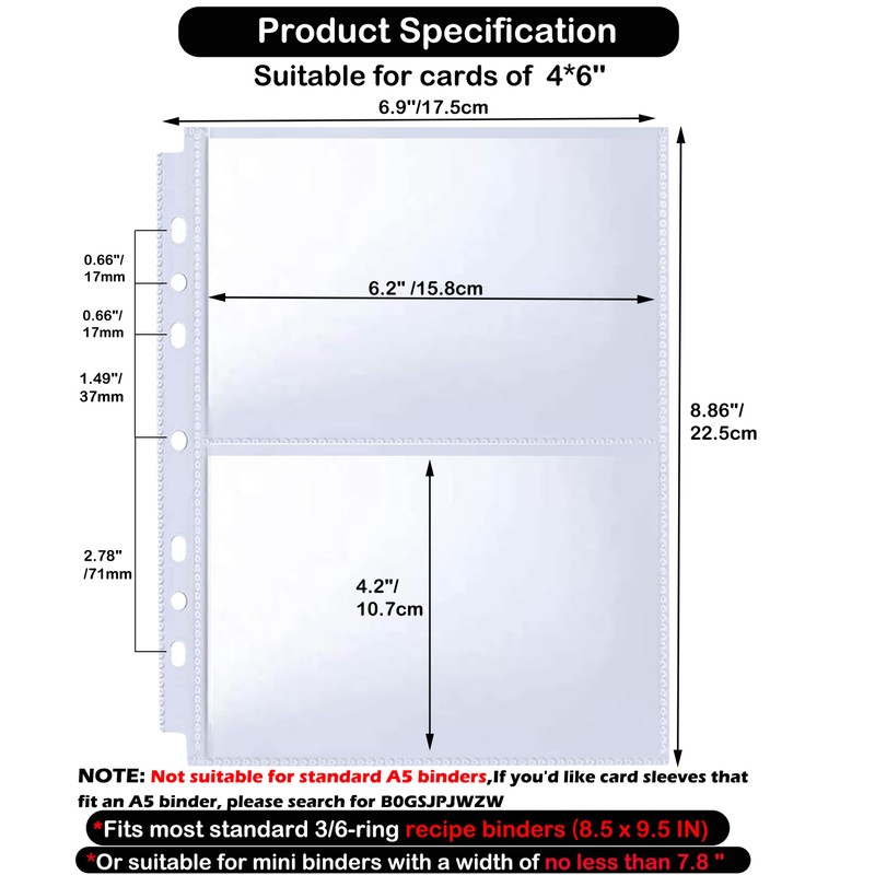 BYSLBTY 30 Pack 4x6 Recipe Card Protectors for 6 or