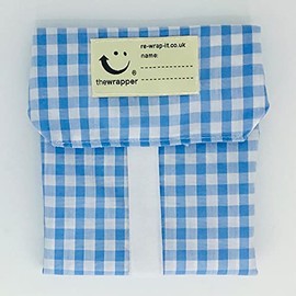 the Wrapper, Re Wrap It Sandwich Bags, Quarter Inch Light Blue Check, No Waste Packaging, Eco Friendly, Reusable Food Wraps. Made In Scotland.