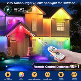 SOROP 20W RGBW Color Changing Outdoor Spotlight with Remote Control 1880LM IP66 Waterproof LED Spot Lights for Christmas Halloween Decorative Yard Garden Pathway 120V US Plug 2 Pack