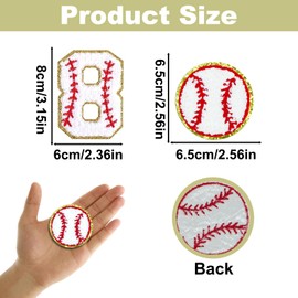 11PCS 0-9 Number Chenille Iron on Patches, Baseball Style Appliques Patch, Baseball Iron on Sew on Decorative Patches, Chenille Patches for Clothes Jeans Jackets Hats Bags DIY Sewing Craft Decoration