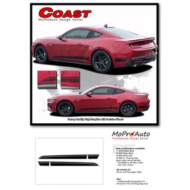 Original Coast : Compatible with 2024-2025 Ford Mustang GT Rocker Panel Side Door Stripes Vinyl Graphics Kit (Fits GT Model as Shown) (131 Satin Gold Metallic – Wet Install)