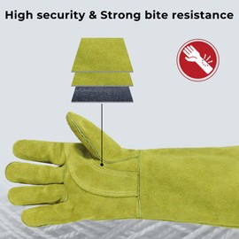 Heat & Fire Resistant Gloves with Kevlar Stitching 16" Leather Fire Gloves for Arc Tig Mig Wood Stove Oven BBQ Grill Pot Holder Barking Animal Handling – Free Size for Men Women