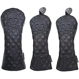 Golf Headcover, Driver Cover, For Wood, FW Cover, For Utilities, UT Cover, Skull Diamond, Conversion Doug Included (Diamond Black, 3 Piece Set(DR*1 + FW*2))