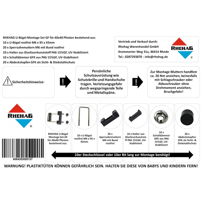 RHEHAG U-Bolt Mounting Set GF 60 x 40 Post Double