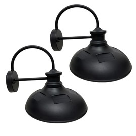 Yolsunes Solar Barn Lights for Outside, Large Farmhouse Gooseneck Outdoor Wall Lights Solar Powered, Black Outdoor Porch Fixture, 2-Pack