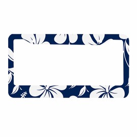 Nicokee Decorative License Plate Frame Navy Blue Hawaiian Hibiscus Car Tag Frame Aluminum Auto License Plate Holder for Men Women