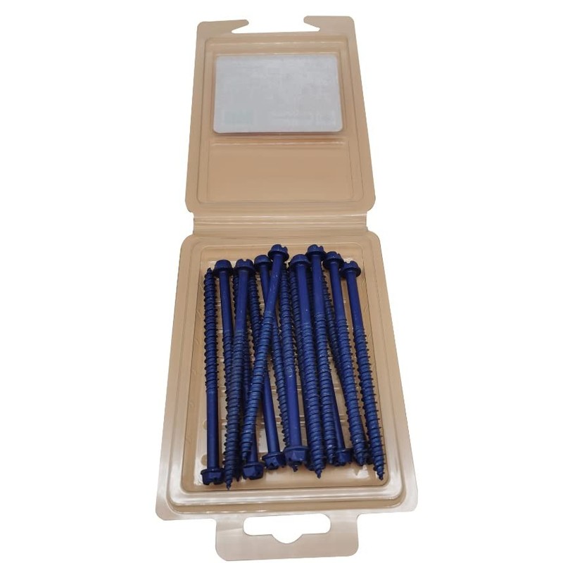 HLAFIX Fastener Blue Ruspert Coating Concrete Screw 1/4”x4”, Hex Washer
