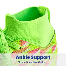 Boys Girls Soccer Cleats High Top Lightweight Training Football Shoes Little Big Kid Youth Firm Ground Athletic Outdoor Turf Indoor Lace Up Non-Slip Comfortable Durable Flexible Traction Breathable 5