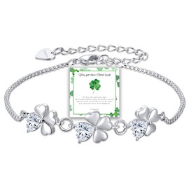 Diorra Kleeblatt Armband 925 Sterling Silber Armband Damen mit Cubic Zirkonia Verstellbare Charm Armband Glücksbringer Armbänder Schmuck Geschenke für Frauen Freundin mama
