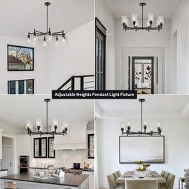 foucasal Matte Black Chandeliers for Dining Room, Farmhouse Chandeliers 8 Light Dining Room Light Fixture with Clear Glass Shades Pendant Lighting for Kitchen Island Living Room Staircase