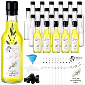 Reallnaive 30 Sets 5 oz Olive Oil Bottles with Lids, Heat Shrink Cap, Stickers and Funnels Clear Olive Oil Woozy Bottles Mini Glass Hot Sauce for Wedding Party Guest Shower Favors Crafts Home Decor