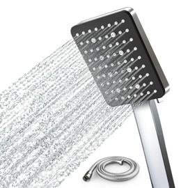 Newentor Shower Head with Hose, Shower Head with Hose, Shower Hose with Shower Head, Hand Shower, Shower Head, Rain Shower with 6 Jet Types, Matte Black