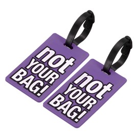 sourcing map Luggage Tag, PVC Identifier Card Holder Label, Not Your Bag Pattern Travel Bag Tag with Adjustable Strap for Baggage Suitcase, Purple 2 Pack