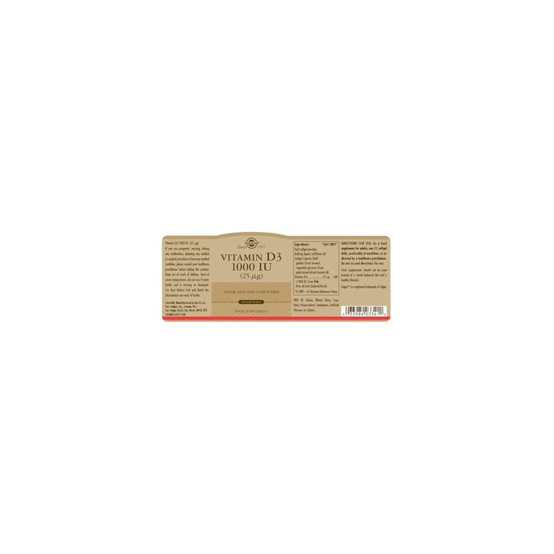 Solgar Vitamin D3 1000 IU (25 µg) - 250 Softgels