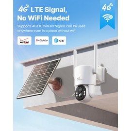4G LTE Cellular Solar Security Camera Wireless Outdoor, 360° No WiFi Solar Powered Cameras 9000mAh Battery, 4MP Off Grid Camera with SIM Card, 2K Color Night Vision, 2 Way Talk