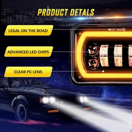 YOUSTAR-LIGHT 4x6 LED Headlights DOT Approved H4651 H4652 H4656 Replacement Fit For Peterbilt 379 Kenworth Freightinger Probe Oldsmobile Cutlass… (Style-A)