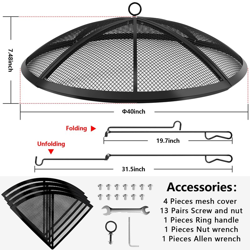 Fire Pit Spark Screen, Fire Pit Screen 40 Inch Round