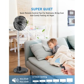 FARADAY Oscillating Standing Fan 12” Foldable Portable Quiet Floor Fan 12000mAh Rechargeable Pedestal Fan with Remote, Timer Setting, Height Adjustable Foldaway Fan for Bedroom Home Office, 6 Speed