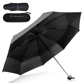 Manners Maketh Man. Umbrella, Sun Umbrella, Folding, Compact, For Rain or Shine, 8 Ribs, Case Included, UV Protection, Heatstroke Protection, UPF 50+, Black