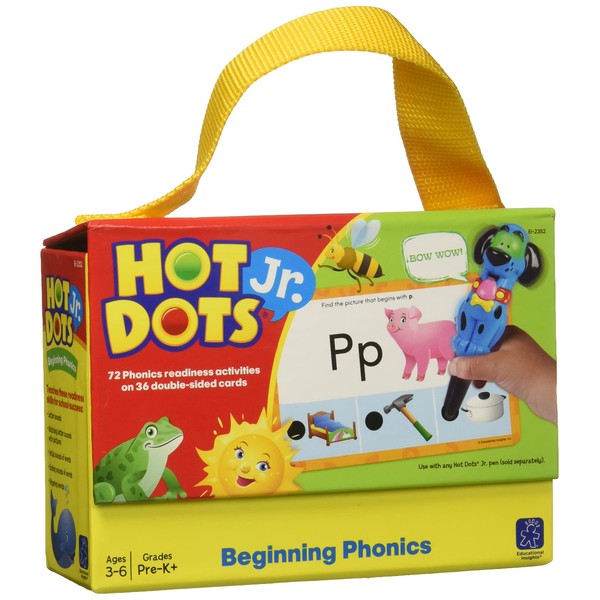 Educational Insights Hot Dots Jr. Beginning Phonics Flash Card Set, 72 Preschool & Kindergarten Activity Cards, Ages 3+