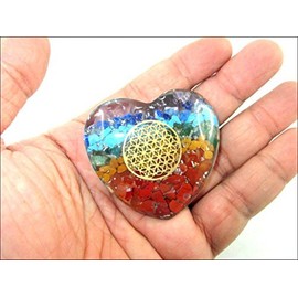 Jet International Orgone Chakra Layer Heart Flower of Life 2.5 Inches Approx. Gemstone Chakra Balancing Love Gift Healing Energy Progress Prosperity Crystal Therapy Brochure Free
