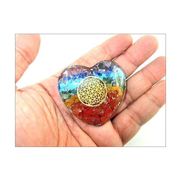 Jet International Orgone Chakra Layer Heart Flower of Life 2.5 Inches Approx. Gemstone Chakra Balancing Love Gift Healing Energy Progress Prosperity Crystal Therapy Brochure Free