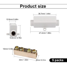 HASLED Pack of 5 Brass Wire Connectors, Through Connectors, Double Screw Terminal Block, Grey ABS Insulation, Connection Range 2.5 to 16 mm²