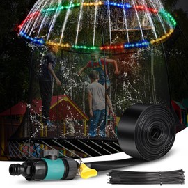 Trampoline Sprinkler with 39. 4ft LED Lights 39 ft Long Outdoor Trampoline Water Sprinkler with Remote Control Rim LED Light for Outdoor Games Yard(Water Whirl)